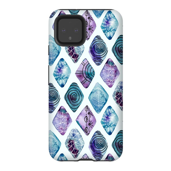 Pixel 4 StrongFit Patterned Watercolor Diamonds Blue  by Tigatiga