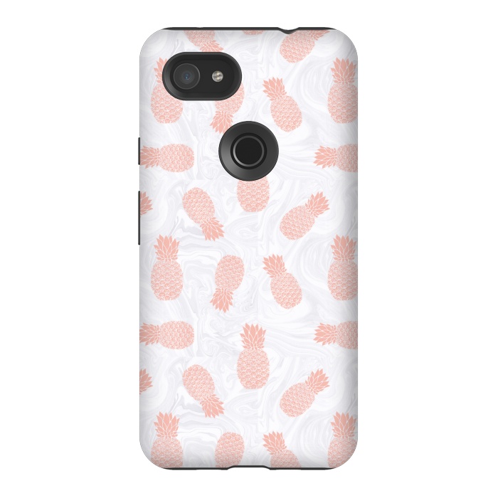 Pixel 3AXL StrongFit Pink Pineapples on White Marble by Julie Erin Designs