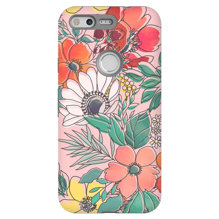 Pixel StrongFit Cute girly pink floral hand drawn design by InovArts