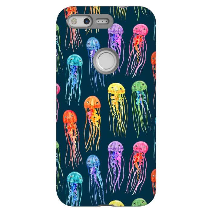 Pixel StrongFit Little Cute Rainbow Jellyfish on Dark by Micklyn Le Feuvre