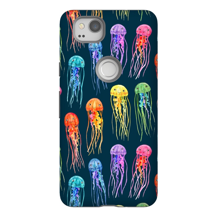 Pixel 2 StrongFit Little Cute Rainbow Jellyfish on Dark by Micklyn Le Feuvre
