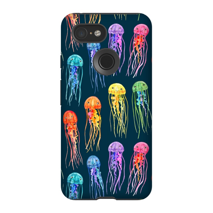 Pixel 3 StrongFit Little Cute Rainbow Jellyfish on Dark by Micklyn Le Feuvre