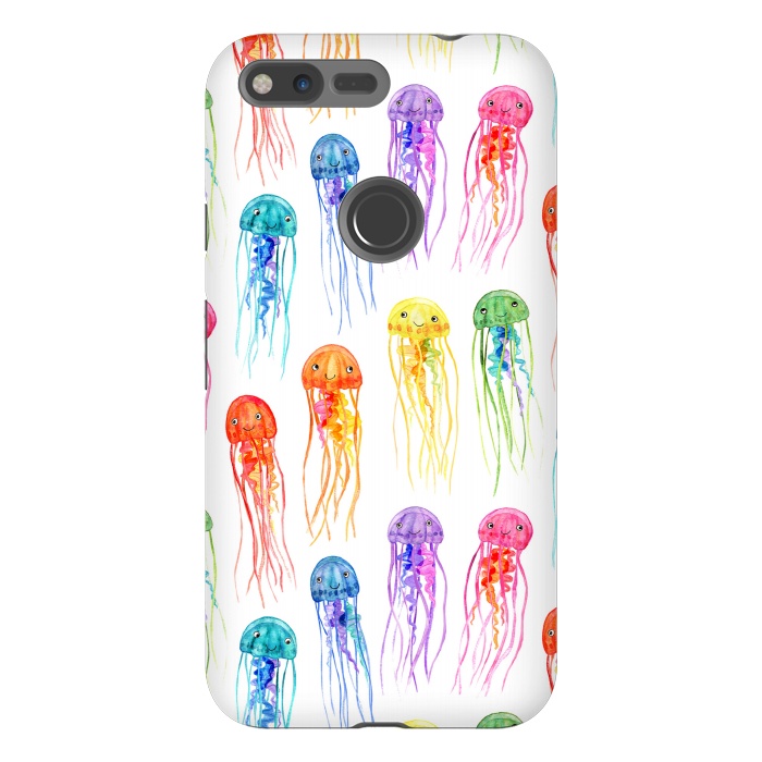 Pixel XL StrongFit Cute Little Rainbow Jellyfish on White by Micklyn Le Feuvre