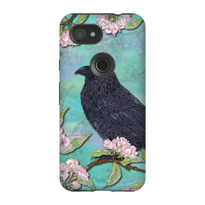 Pixel 3A StrongFit Raven & Apple Blossom by Lotti Brown