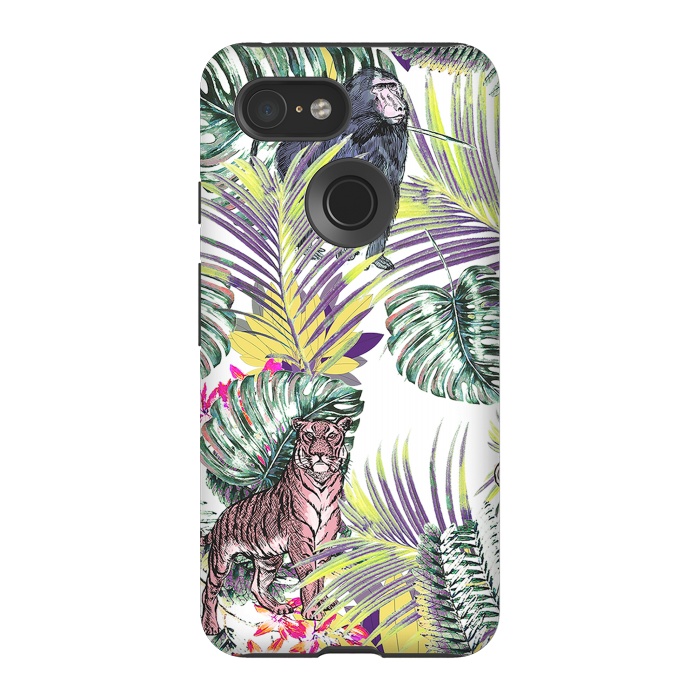 Pixel 3 StrongFit Jungle fever - wild animals and colorful leaves by Oana 