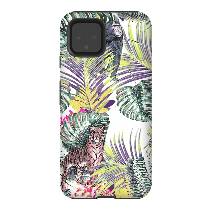 Pixel 4 StrongFit Jungle fever - wild animals and colorful leaves by Oana 
