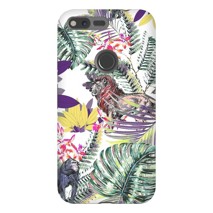 Pixel XL StrongFit Lion and colorful tropical plants by Oana 
