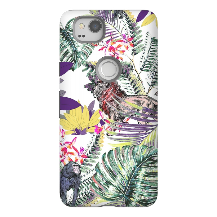 Pixel 2 StrongFit Lion and colorful tropical plants by Oana 