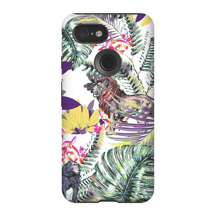 Pixel 3 StrongFit Lion and colorful tropical plants by Oana 