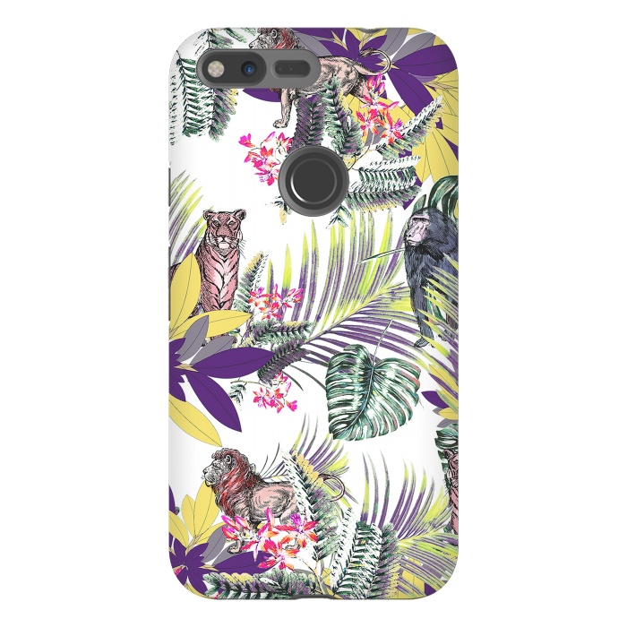 Pixel XL StrongFit Colorful jungle leaves and wild animals pattern by Oana 