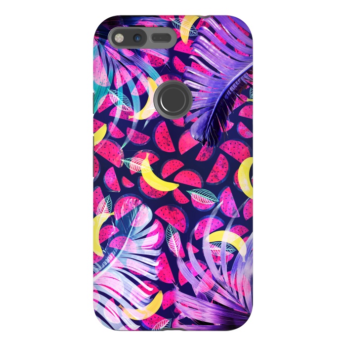 Pixel XL StrongFit Colorful tropical banana leaves and pineapples by Oana 