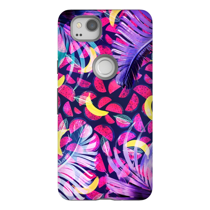 Pixel 2 StrongFit Colorful tropical banana leaves and pineapples by Oana 