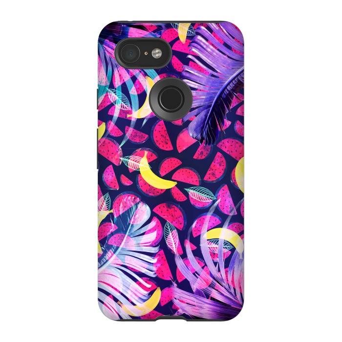 Pixel 3 StrongFit Colorful tropical banana leaves and pineapples by Oana 