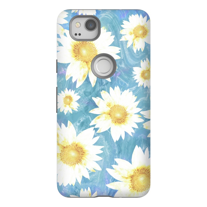 Pixel 2 StrongFit Pastel sunflowers and blue  pattern by Oana 