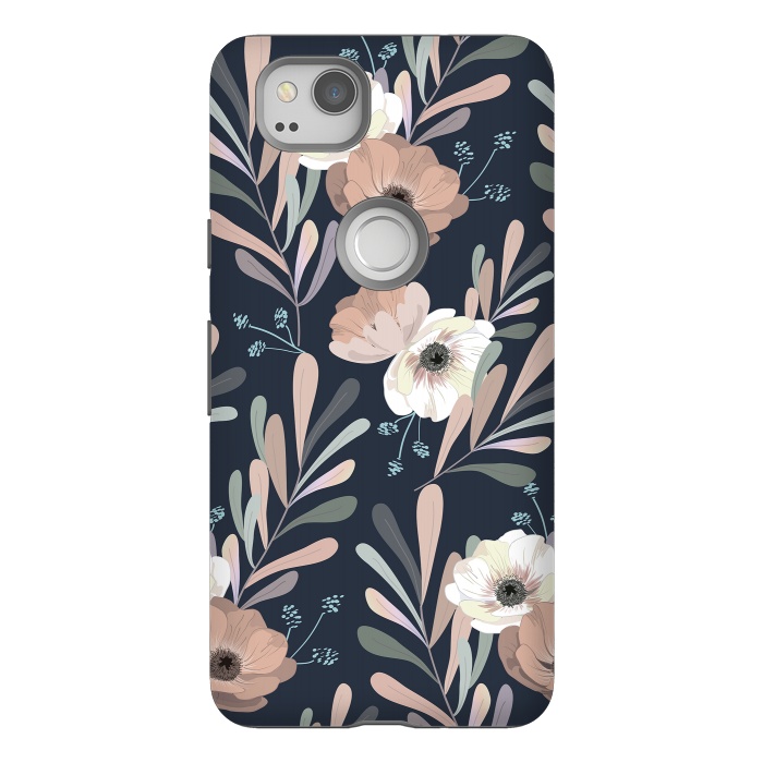 Pixel 2 StrongFit Olives and anemones - blue by Anis Illustration