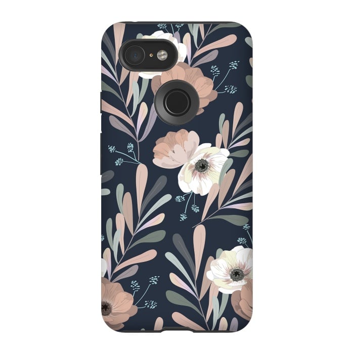 Pixel 3 StrongFit Olives and anemones - blue by Anis Illustration
