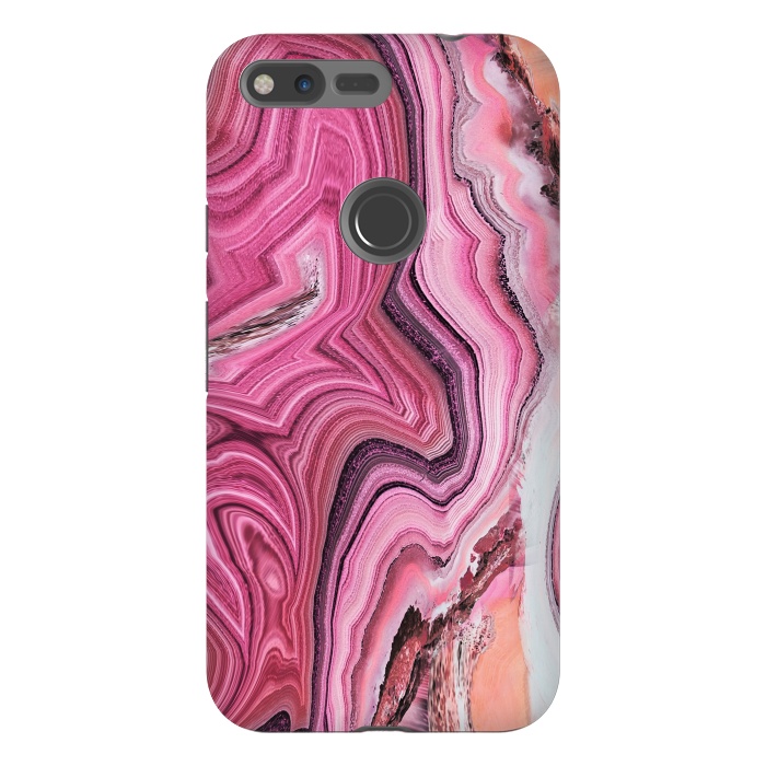 Pixel XL StrongFit Candy pink marble waves by Oana 