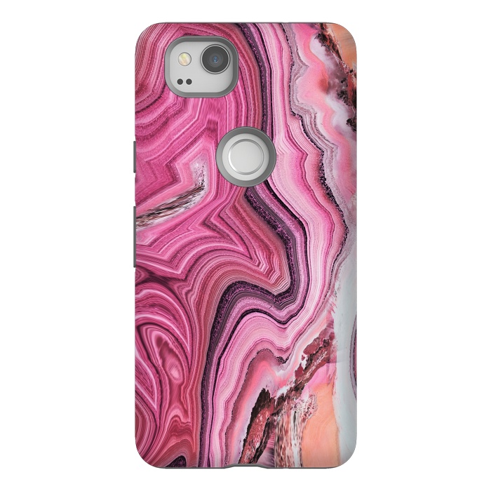 Pixel 2 StrongFit Candy pink marble waves by Oana 