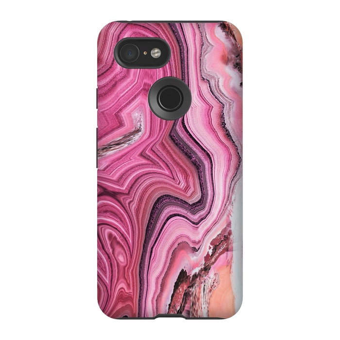 Pixel 3 StrongFit Candy pink marble waves by Oana 