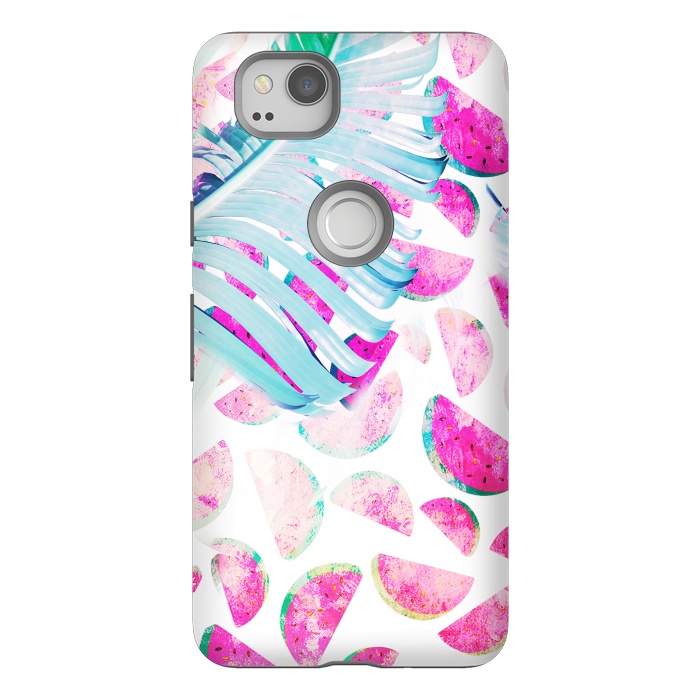 Pixel 2 StrongFit Grungy watermelon and bana leaf pattern by Oana 
