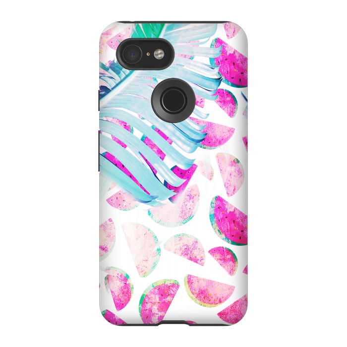 Pixel 3 StrongFit Grungy watermelon and bana leaf pattern by Oana 