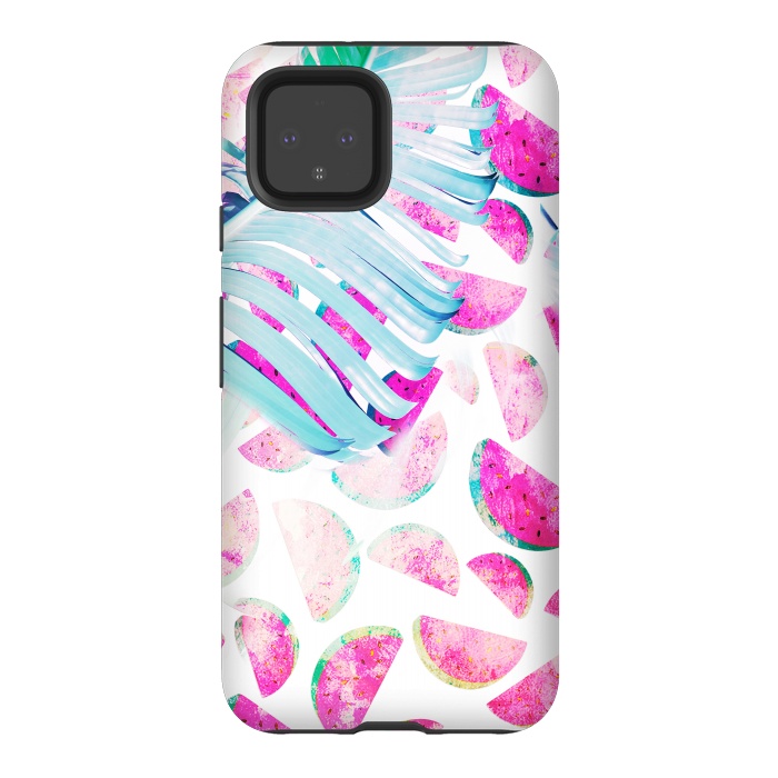 Pixel 4 StrongFit Grungy watermelon and bana leaf pattern by Oana 