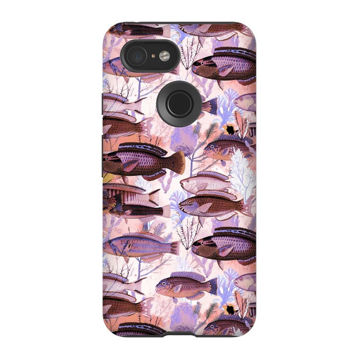 Pixel 3 StrongFit Colorful coral reef and fish botanical pattern by Oana 