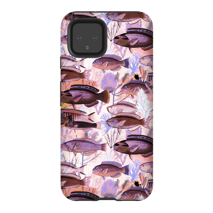 Pixel 4 StrongFit Colorful coral reef and fish botanical pattern by Oana 