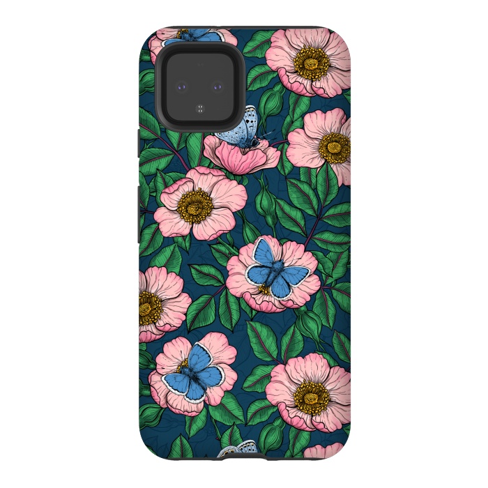 Pixel 4 StrongFit Dog rose and butterflies by Katerina Kirilova