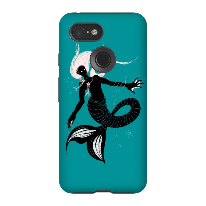 Pixel 3 StrongFit Creepy Mermaid With Fish Skeleton Necklace Dark Art by Boriana Giormova
