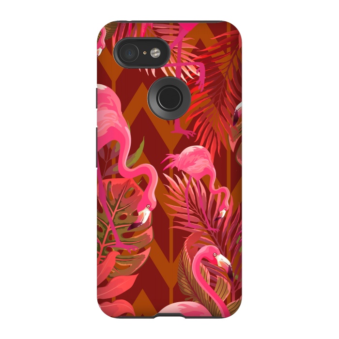 Pixel 3 StrongFit Pink Flamingos On The Beach by ArtsCase