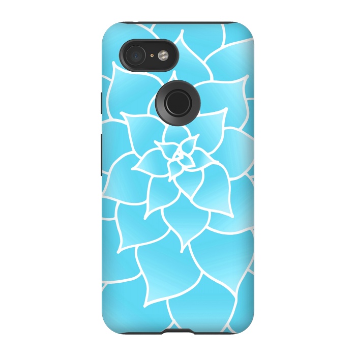 Pixel 3 StrongFit Abstract Blue Succulent Flower by Julie Erin Designs