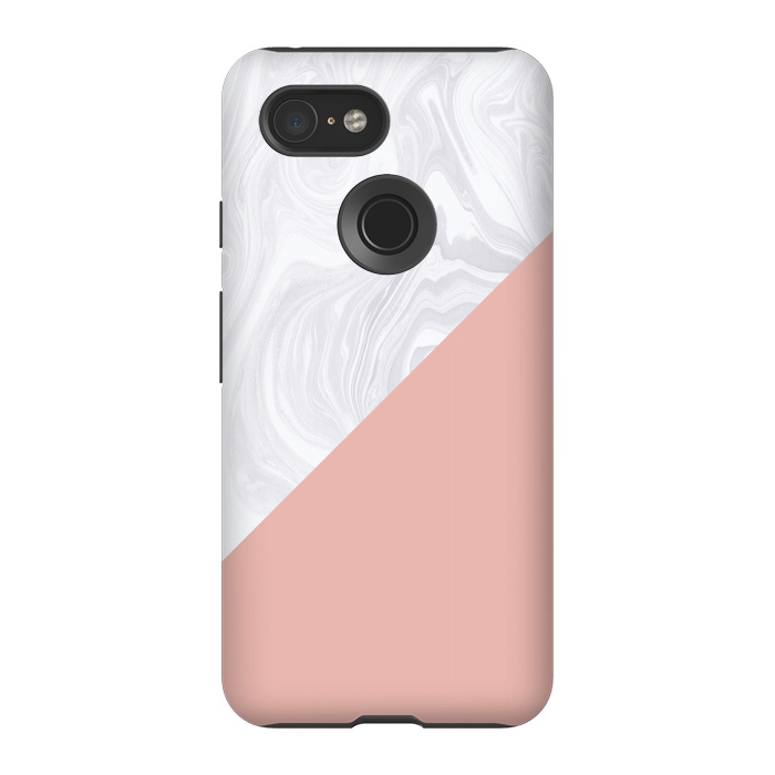 Pixel 3 StrongFit Rose Gold and White Marble Texture by Julie Erin Designs