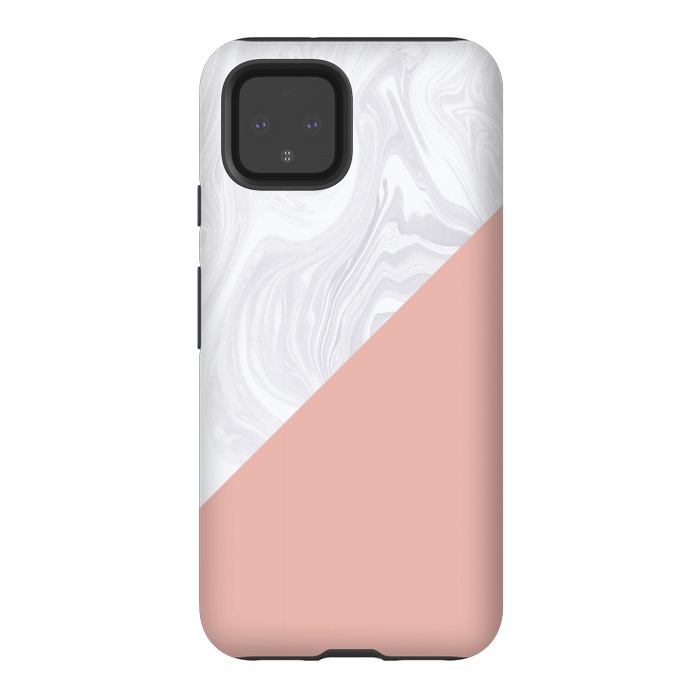 Pixel 4 StrongFit Rose Gold and White Marble Texture by Julie Erin Designs