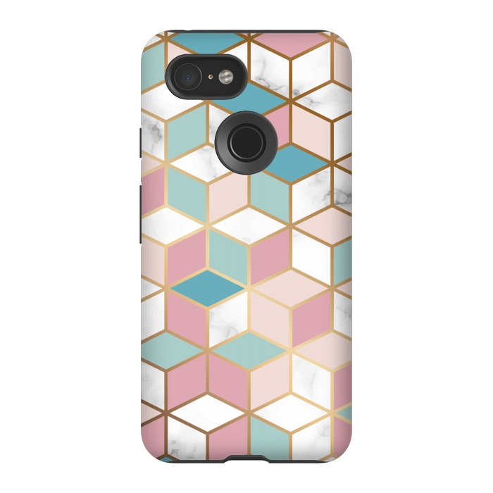 Pixel 3 StrongFit Crystals In Blue And Pink Marble by ArtsCase