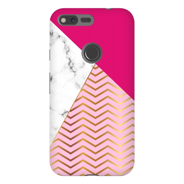 Pixel XL StrongFit Curved Lines In Marble And Magenta by ArtsCase