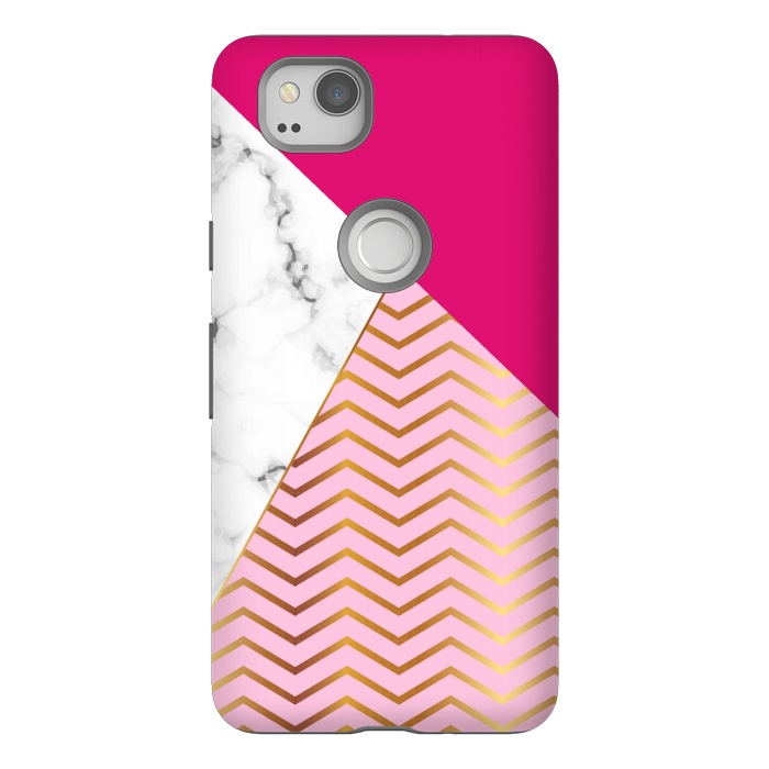 Pixel 2 StrongFit Curved Lines In Marble And Magenta by ArtsCase