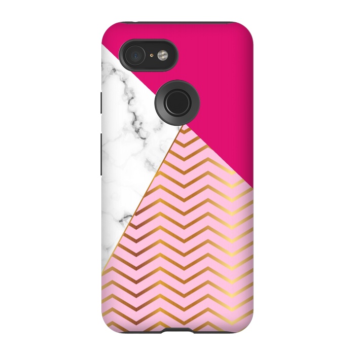 Pixel 3 StrongFit Curved Lines In Marble And Magenta by ArtsCase