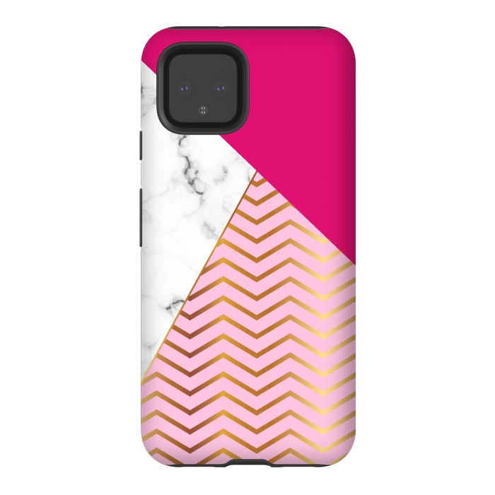 Pixel 4 StrongFit Curved Lines In Marble And Magenta by ArtsCase