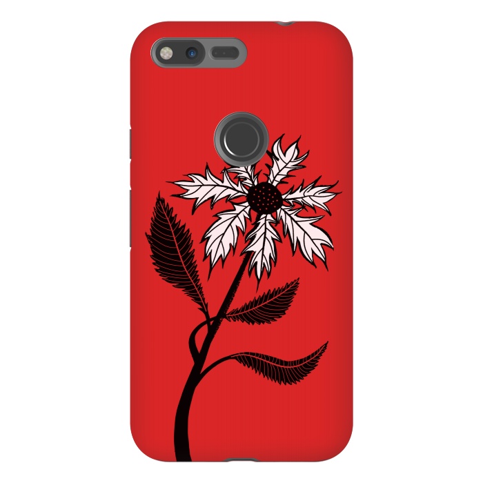 Pixel XL StrongFit Imaginary Flower In Ink - Black And White On Red by Boriana Giormova