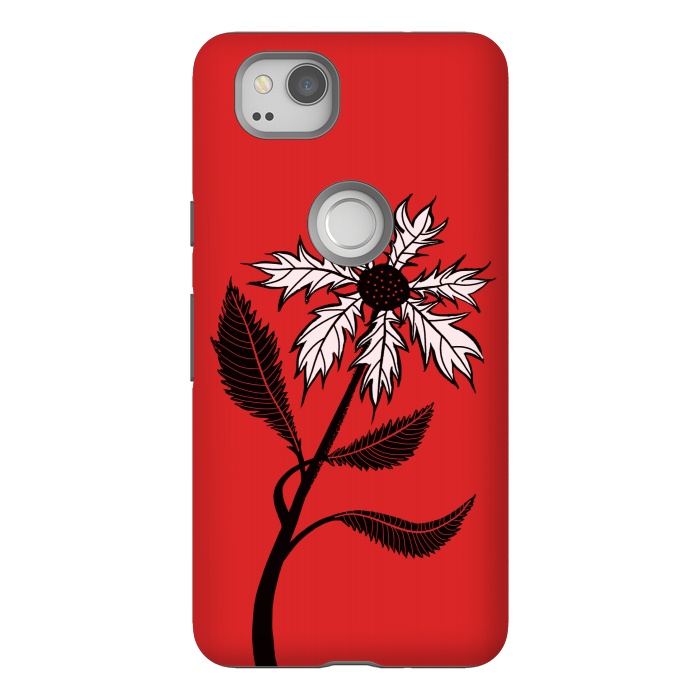 Pixel 2 StrongFit Imaginary Flower In Ink - Black And White On Red by Boriana Giormova
