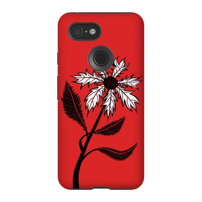 Pixel 3 StrongFit Imaginary Flower In Ink - Black And White On Red by Boriana Giormova