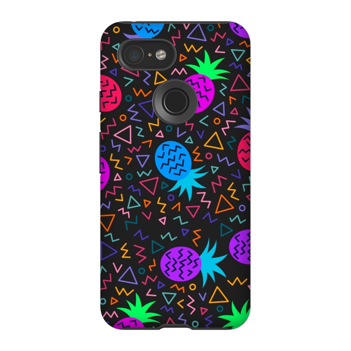 Pixel 3 StrongFit pineapples in neon for summer by ArtsCase