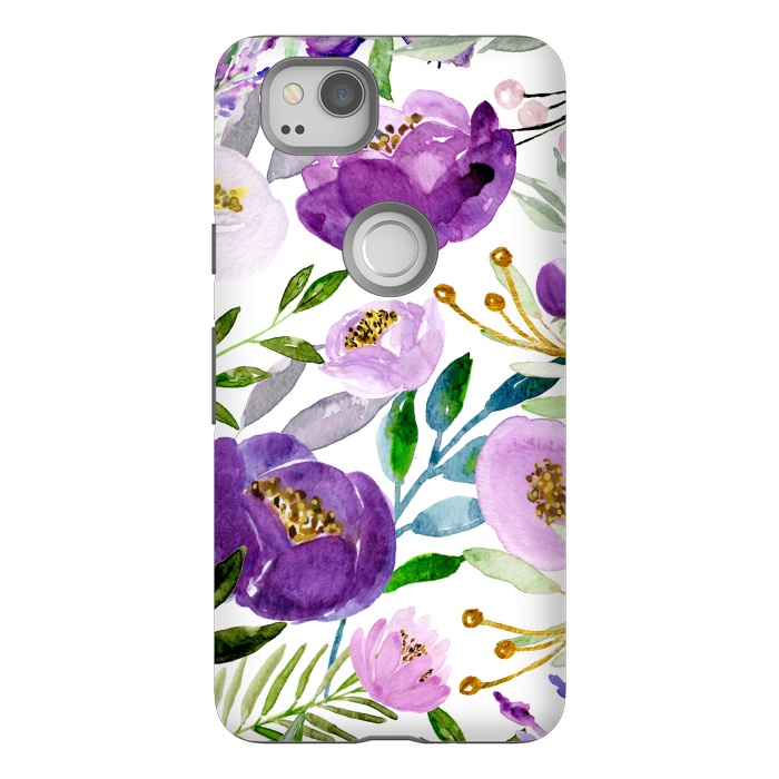 Pixel 2 StrongFit Whimsical Ultraviolet and Gold Florals by Allgirls Studio