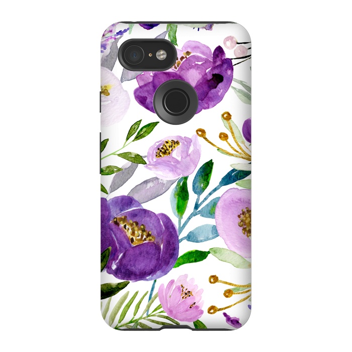 Pixel 3 StrongFit Whimsical Ultraviolet and Gold Florals by Allgirls Studio