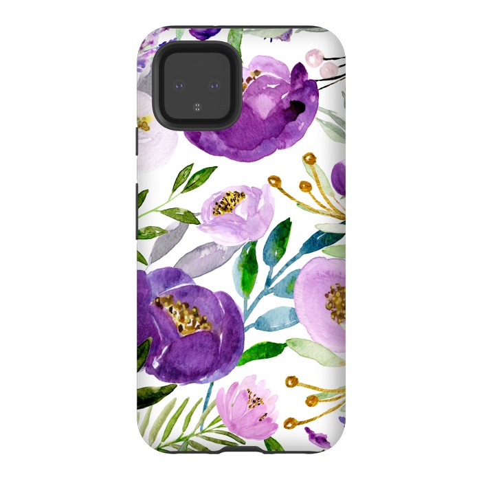 Pixel 4 StrongFit Whimsical Ultraviolet and Gold Florals by Allgirls Studio