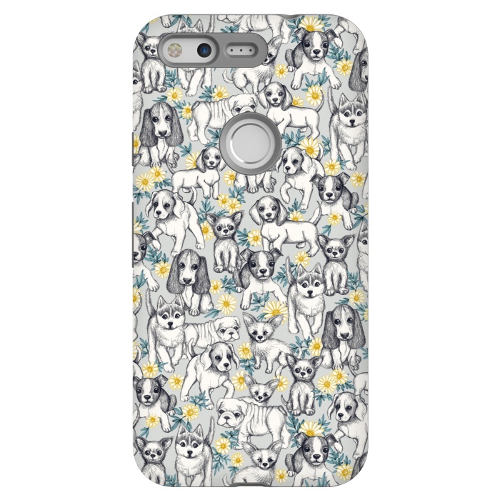 Pixel StrongFit Dogs and Daisies on Grey by Micklyn Le Feuvre