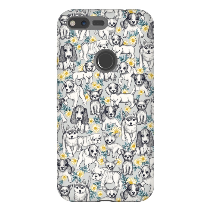Pixel XL StrongFit Dogs and Daisies on Grey by Micklyn Le Feuvre
