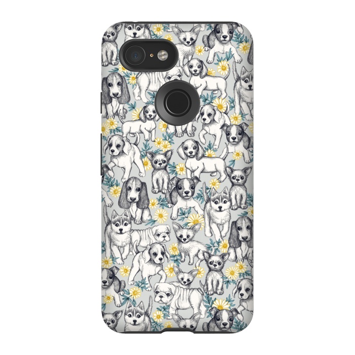 Pixel 3 StrongFit Dogs and Daisies on Grey by Micklyn Le Feuvre
