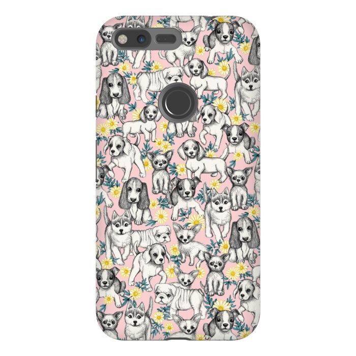 Pixel XL StrongFit Dogs and Daisies on Pink by Micklyn Le Feuvre